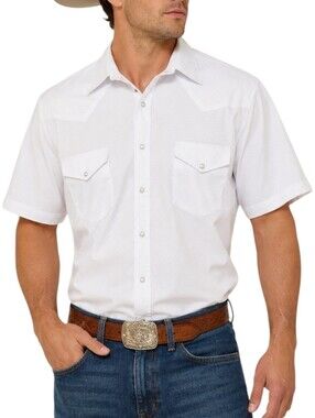 Roper Western Shirt Men Small White Snap Front